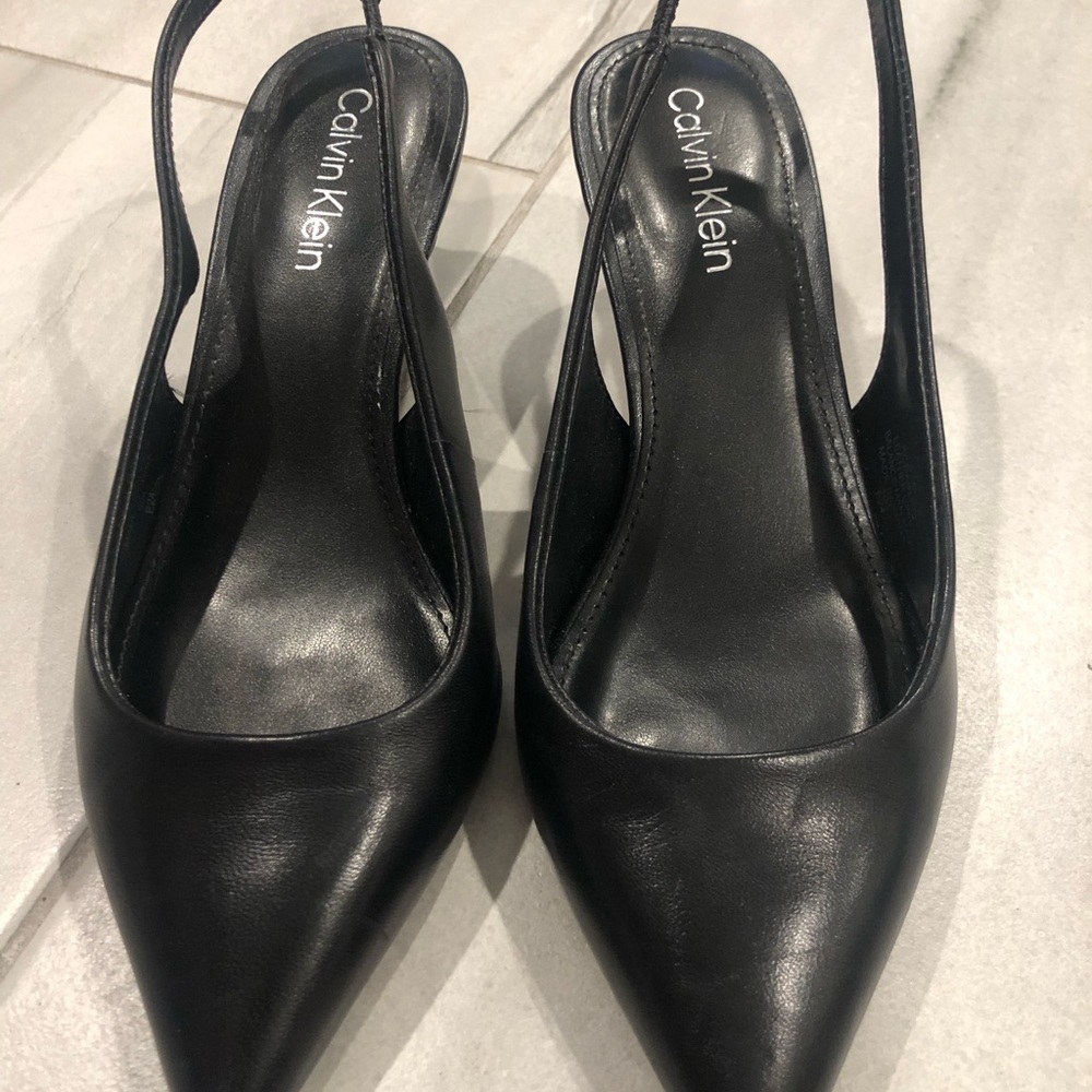 Calvin Klein Black Pointed Slingback kitten heels.